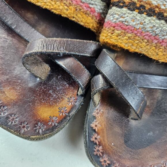 Peruvian Uzutas Leather Sandals Handmade Women 9.5 Boho Flats Woven Thong Loop - Picture 5 of 13